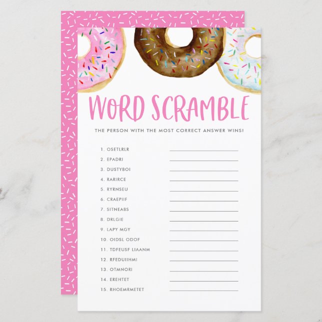 Rosa und Schokolade Donuts Baby Word Scramspiel (Vorne/Hinten)