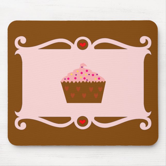 Rosa und Schokolade Herz Cupcake Mousepad (Vorne)
