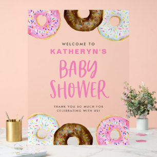 Rosa und Schokoladen-Donuts Baby Shower Willkommen Acrylschild