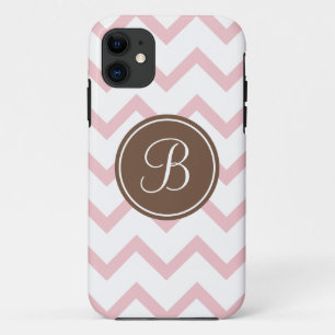 Rosa und schokoladenbraunes Monogramm Case-Mate iPhone Hülle