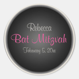 Rosa und schwarz 1,5" Runder Bat Mitzvah Sticker