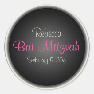 Rosa und schwarz 1,5" Runder Bat Mitzvah Sticker