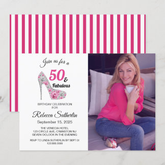 Rosa und Schwarz 50 und fabelhafte Geburtstagspart Einladung