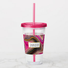 Rosa und Schwarz Abstrakt mit Gold-Wirbel Acryltrinkbecher