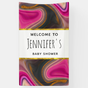 Rosa und Schwarz Abstrakt mit Gold Wirbel Banner