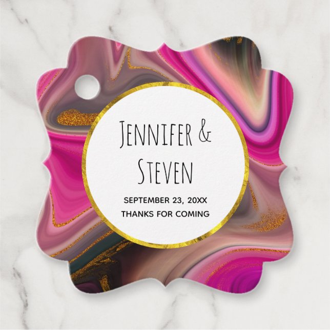 Rosa und Schwarz Abstrakt mit Gold-Wirbel Geschenkanhänger (Vorderseite)