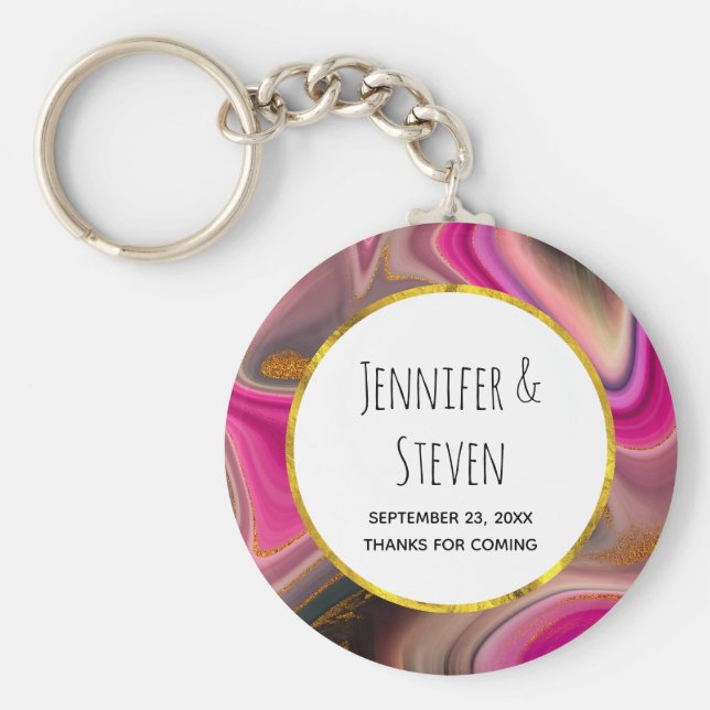 Rosa und Schwarz Abstrakt mit Gold Wirbel Hochzeit Schlüsselanhänger (Vorne)