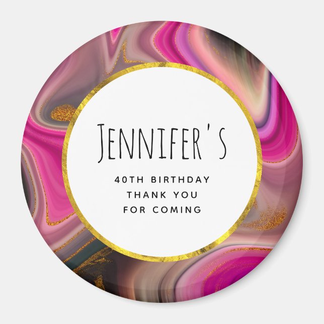 Rosa und Schwarz Abstrakt mit Gold-Wirbel Magnet (Vorne)