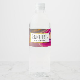 Rosa und Schwarz Abstrakt mit Gold Wirbel Party Wasserflaschenetikett