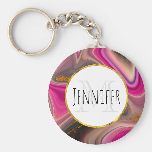 Rosa und schwarz Abstrakt mit Monogramm für die Go Schlüsselanhänger (Vorne)