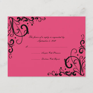 Rosa und schwarz Blühend Hochzeitsszenario RSVP Karte