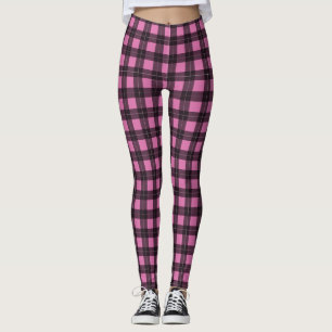 Rosa und Schwarz Buffalo Kariert Tartan Gemustert Leggings