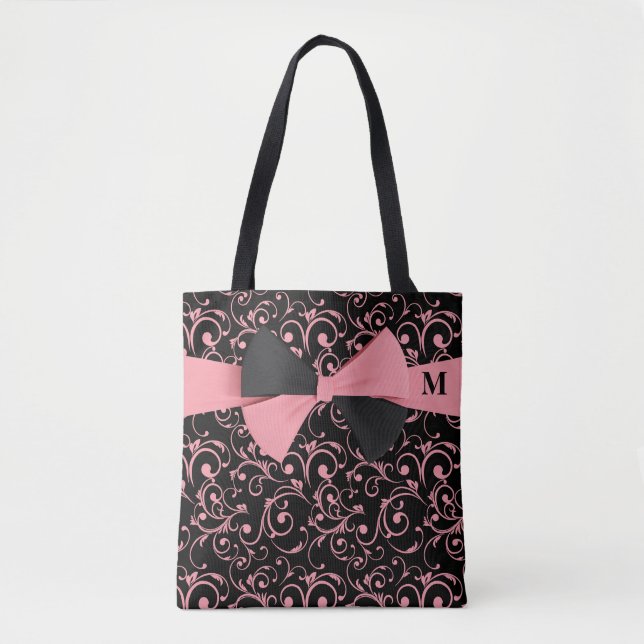 Rosa und schwarz Chic Royal Floral Pattern Monogra (Vorderseite)