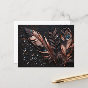 Rosa und schwarz dekorative Federn & Rhinestones Postkarte