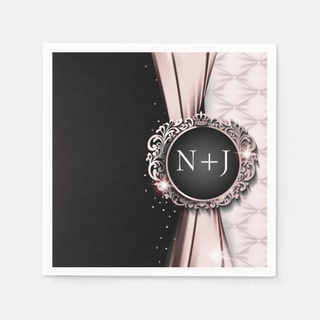 Rosa und schwarz Elegante Luxushochzeit Serviette (Vorderseite)