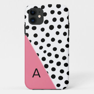 Rosa-und Schwarz-gepunktetes Monogramm iPhone 11 Hülle