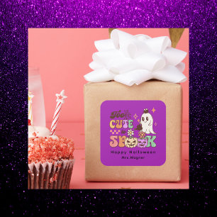 Rosa und Schwarz glücklicher Halloween Gruß Quadratischer Aufkleber