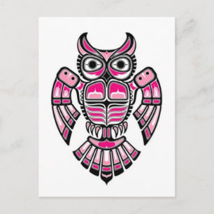 Rosa und Schwarz Haida Spirit Owl Postkarte