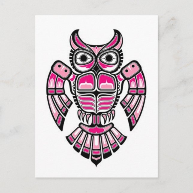 Rosa und Schwarz Haida Spirit Owl Postkarte (Vorderseite)