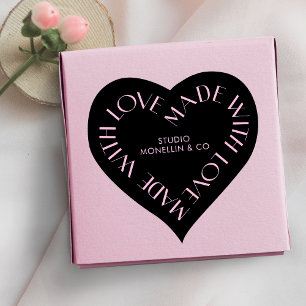 Rosa und schwarz handgefertigt mit Liebe-Verpackun Herz-Aufkleber