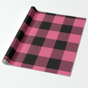 Rosa und schwarz karierte Quadrate Buffalo Kariert Geschenkpapier