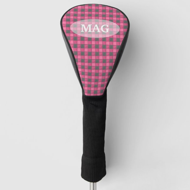 Rosa-und Schwarz-karierter Karo Golf Headcover (Vorderseite)