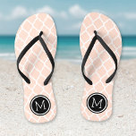 Rosa und schwarz-marokkanisches Quatrefolienmonogr Flip Flops<br><div class="desc">Maßgeschneiderte,  bedruckte Flop-Sandalen mit einem stilvollen marokkanischen Quartrefolienmuster und einem eigenen Monogramm oder einem anderen Text in einem Kreisrahmen. Klicken Sie auf Anpassen,  um Schriftart und Farben zu ändern oder eigene Bilder hinzuzufügen,  um ein einzigartiges Design zu erstellen!</div>