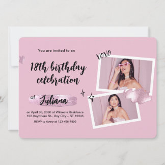 Rosa und schwarz Minimal 18. Geburtstag Einladung