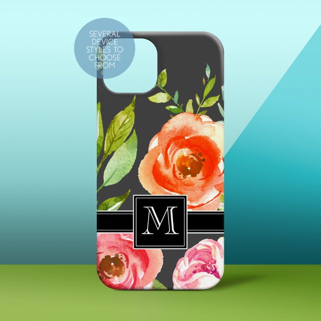 Rosa und Schwarz mit Aquarellfarben-Blume und Mono Case-Mate iPhone Hülle (Personalized Phone Case)