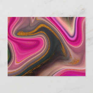 Rosa und Schwarz mit goldenen Wirbeln Abstract Postkarte