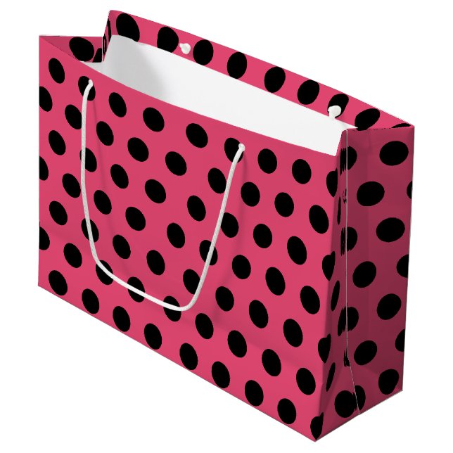Rosa und schwarz Mittelpolka Dot Party Große Geschenktüte (Vorderseite Schrägansicht)