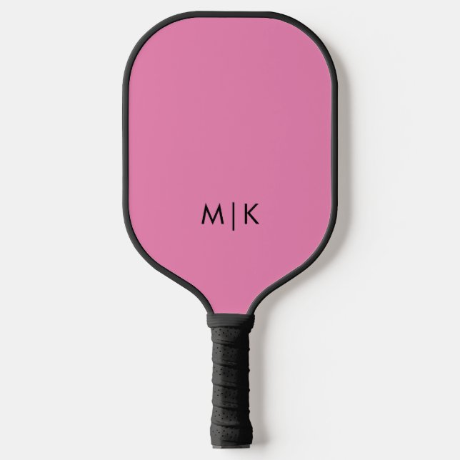 Rosa und Schwarz | Modernes Monogramm Pickleball Schläger (Vorderseite)