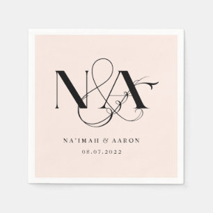 Rosa und Schwarz Monogram Wedding Napkins Serviette