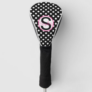 Rosa und Schwarz, Name und Initiale mit Punkten Golf Headcover