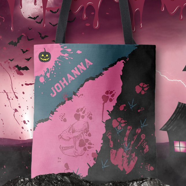 Rosa und schwarz-schwarz-schwarz-schwarz-schwarz-s (Pink & Black Spooky Paw Prints Tote Bag ©Susanne Sachers - Sunny Mind 🌞)