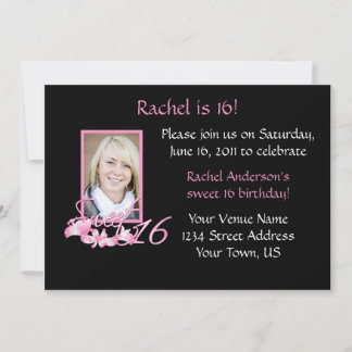 Rosa und Schwarz Sweet 16 Einladung
