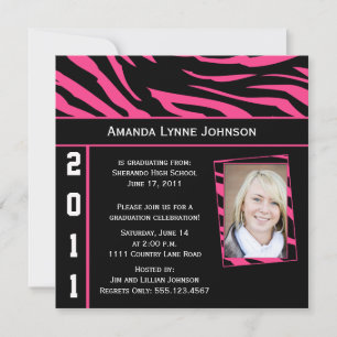 Rosa und Schwarz Zebra Print Abschluss Einladung