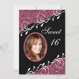 Rosa und Schwarz Zebra Print Sweet 16 Einladung