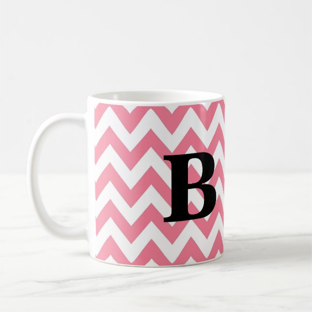 Rosa-und Schwarz-Zickzack Monogramm-Tasse Kaffeetasse (Links)