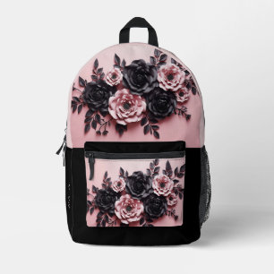 Rosa und schwarze 3D-Rose Bedruckter Rucksack