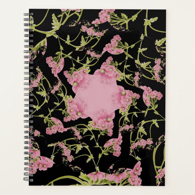 Rosa und schwarze Achillea Fraktal Art Planer (Vorderseite)