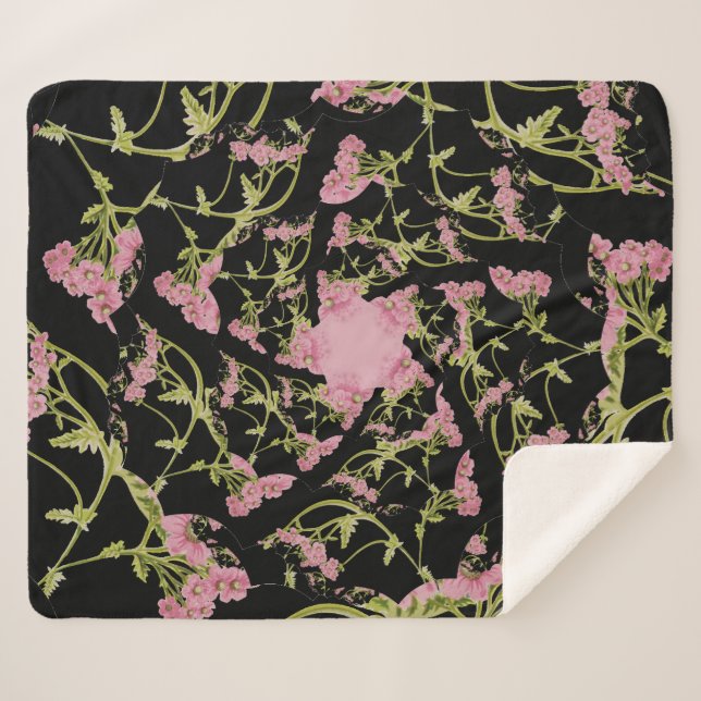 Rosa und schwarze Achillea Fraktal Art Sherpadecke (Vorderseite (Horizontal))