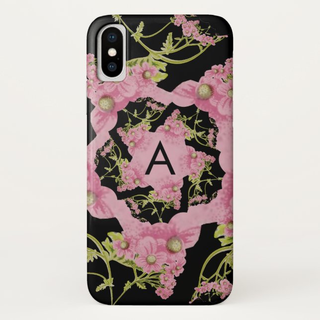 Rosa und schwarze Achillea Monogram Case-Mate iPhone Hülle (Rückseite)