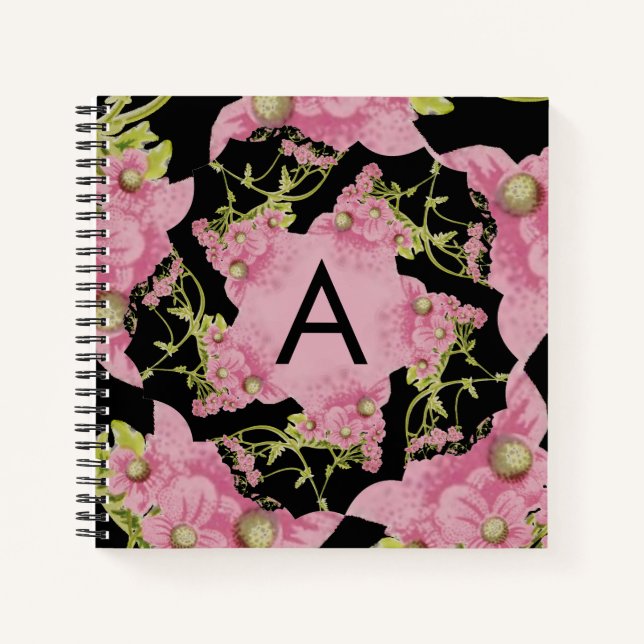 Rosa und schwarze Achillea Monogram Notizbuch (Vorderseite)