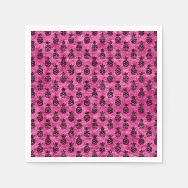 Rosa und Schwarze Ananas Tropische Geburtstagspart Serviette (Vorderseite)