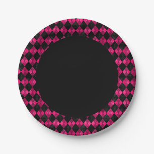 Rosa und schwarze Argyle-karierte Party-Papierplat Pappteller