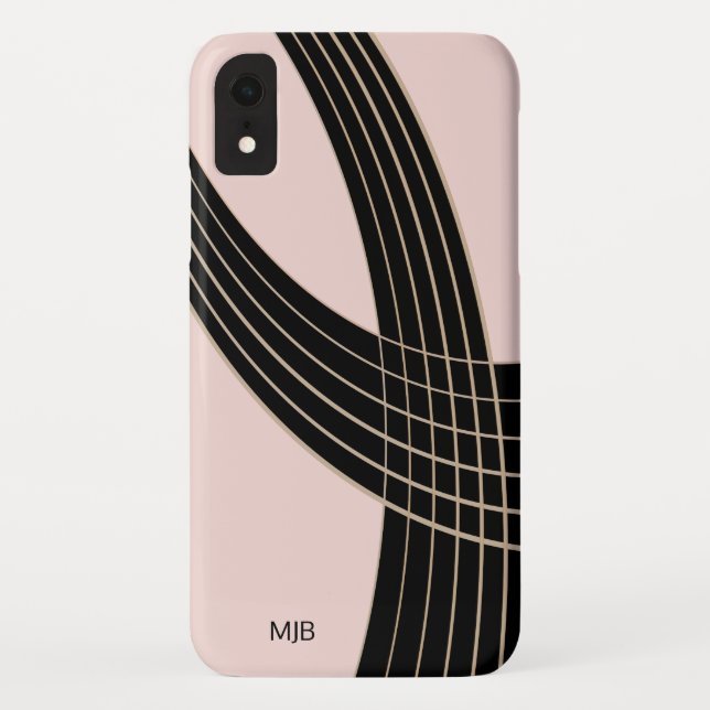 Rosa und schwarze Art-Deco-Kurven mit Monogramm Case-Mate iPhone Hülle (Rückseite)