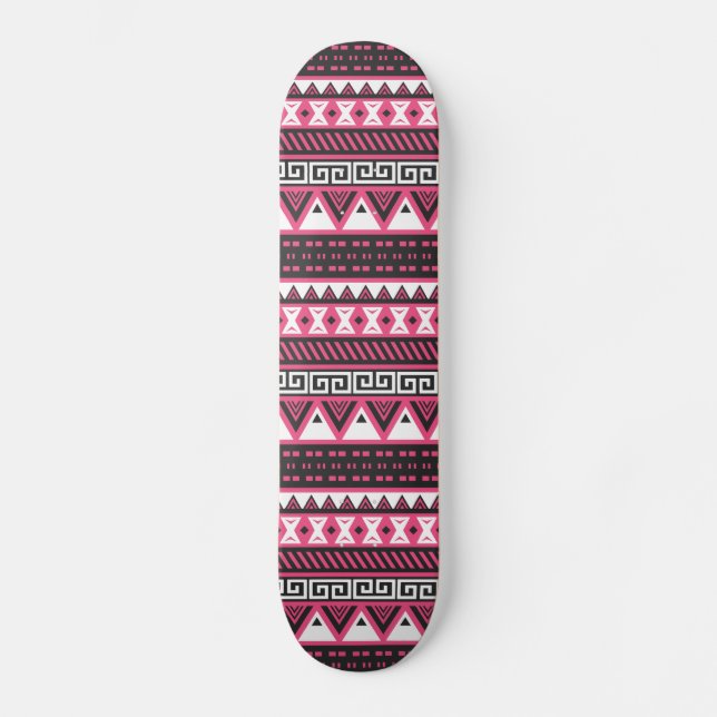 rosa und schwarze Aztekenmuster Skateboard (Vorderseite)