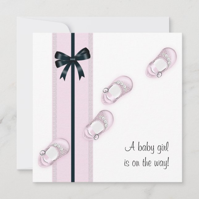 Rosa und schwarze Babydusche Einladung (Vorderseite)