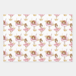 Rosa und schwarze Ballerina-Goldkrone Geschenkpapier Set